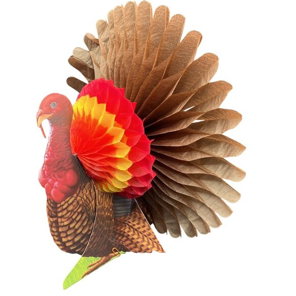 Vintage New Thanksgiving 13" Honeycomb Turkey Centerpiece Decoration Fall Decor - Picture 1 of 9